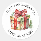 Gepersonaliseerde Vrolijk Kerstfeest van en naar G Ronde Sticker (Voorkant)