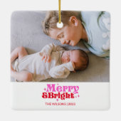 Gepersonaliseerde vrolijke & heldere roze & rode k keramisch ornament (Achterkant)