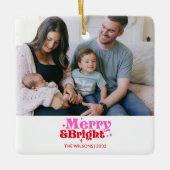 Gepersonaliseerde vrolijke & heldere roze & rode k keramisch ornament (Voorkant)