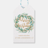 Gepersonaliseerde vrolijke kerst eucalyptus krans cadeaulabel (Voorkant)