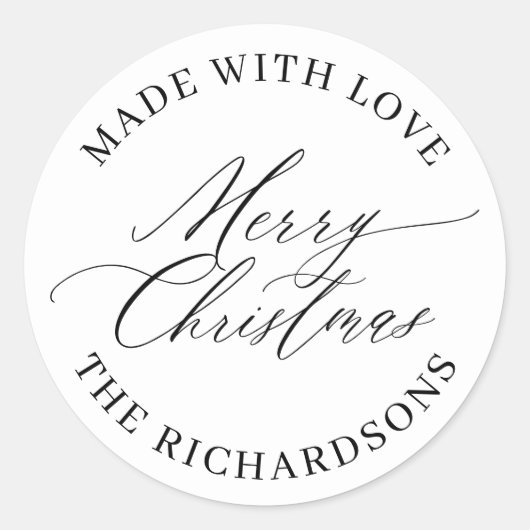 Gepersonaliseerde vrolijke kerst gemaakt met liefd ronde sticker (Voorkant)