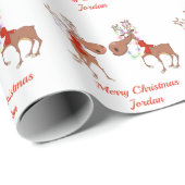 Gepersonaliseerde vrolijke kerst grappige rendiere cadeaupapier (Rol Hoek)