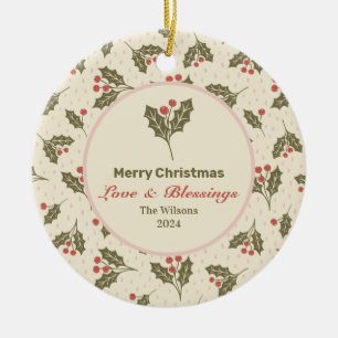Gepersonaliseerde vrolijke kerst - Holiday Holly Keramisch Ornament