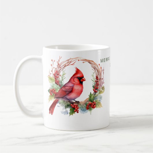 Gepersonaliseerde vrolijke kerst kardinaal koffiemok (Links)