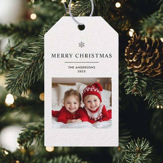 Gepersonaliseerde vrolijke kerst met foto en naam cadeaulabel