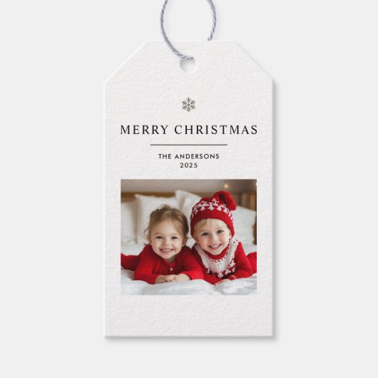 Gepersonaliseerde vrolijke kerst met foto en naam cadeaulabel (Voorkant)