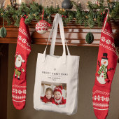 Gepersonaliseerde vrolijke kerst met foto en naam tote bag