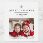 Gepersonaliseerde vrolijke kerst met foto en naam wijn etiket (Enkel label)
