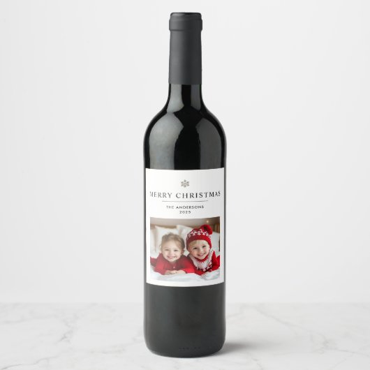 Gepersonaliseerde vrolijke kerst met foto en naam wijn etiket (Voorkant)