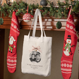 Gepersonaliseerde vrolijke kerst met foto tote bag
