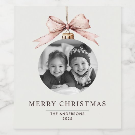 Gepersonaliseerde vrolijke kerst met foto wijn etiket (Enkel label)