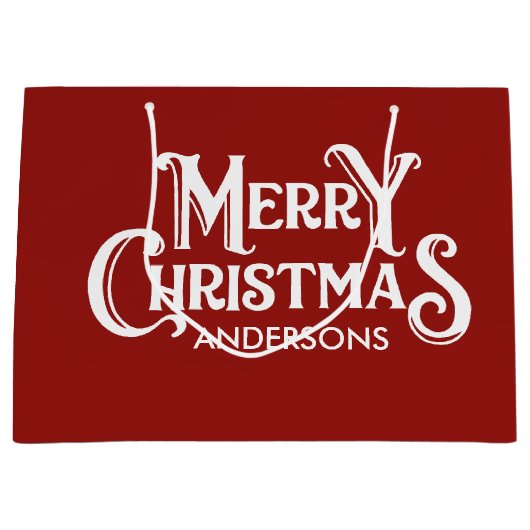 Gepersonaliseerde vrolijke kerst rood groot cadeauzakje (Voorkant)