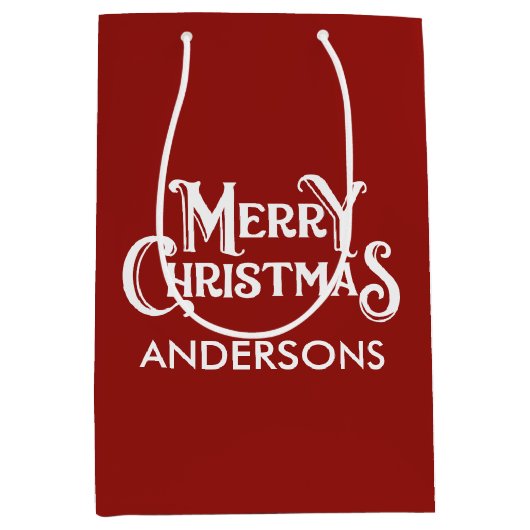 Gepersonaliseerde vrolijke kerst rood medium cadeauzakje (Voorkant)
