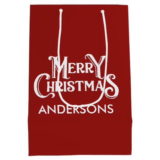 Gepersonaliseerde vrolijke kerst rood medium cadeauzakje (Achterkant)