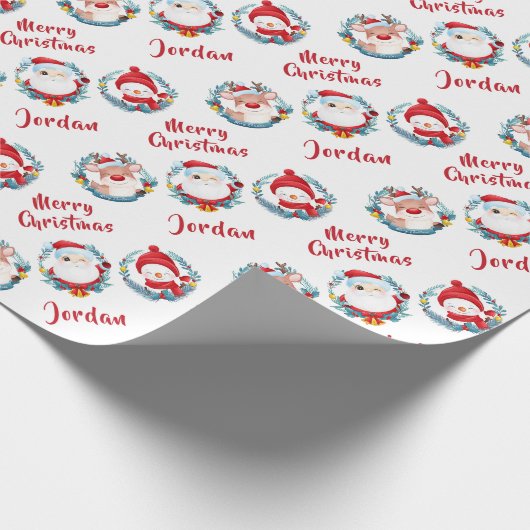 Gepersonaliseerde vrolijke kerst Schattige Santa S Cadeaupapier (Hoek)
