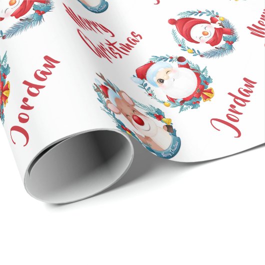 Gepersonaliseerde vrolijke kerst Schattige Santa S Cadeaupapier (Rol Hoek)