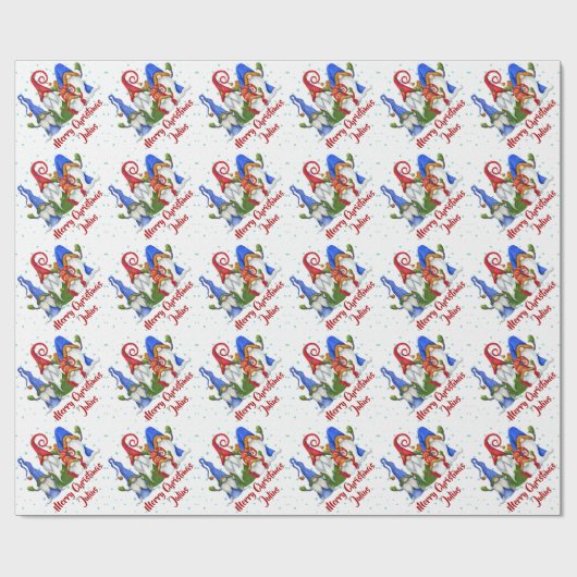 Gepersonaliseerde Vrolijke Kerst Schattigee Gnomen Cadeaupapier (Vlak)