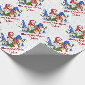 Gepersonaliseerde Vrolijke Kerst Schattigee Gnomen Cadeaupapier (Hoek)
