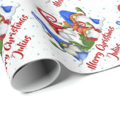 Gepersonaliseerde Vrolijke Kerst Schattigee Gnomen Cadeaupapier (Rol Hoek)