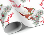Gepersonaliseerde Vrolijke Kerst Schattigee Gnomen Cadeaupapier (Rol Hoek)