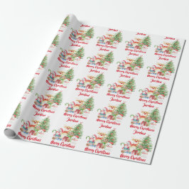 Gepersonaliseerde Vrolijke Kerst Schattigee Gnomen Cadeaupapier