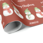 Gepersonaliseerde vrolijke kerst sneeuwpoppen cadeaupapier (Rol Hoek)