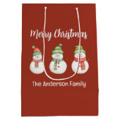 Gepersonaliseerde vrolijke kerst sneeuwpoppen medium cadeauzakje (Achterkant)