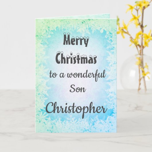 Gepersonaliseerde vrolijke kerst zoon kaart (Gele Bloem)