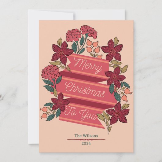 Gepersonaliseerde vrolijke kerstbloem feestdagenkaart (Voorkant)