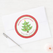 Gepersonaliseerde vrolijke kerstboom ronde Sticker (Envelop)