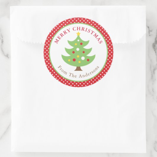 Gepersonaliseerde vrolijke kerstboom ronde Sticker (Tas)