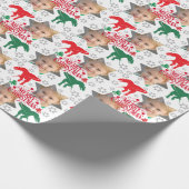 Gepersonaliseerde vrolijke kerstfoto T-Rex Cadeaupapier (Hoek)