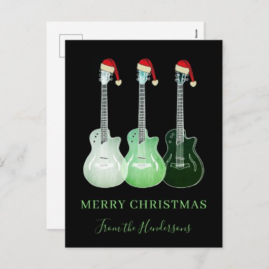 Gepersonaliseerde vrolijke kerstgitaren feestdagenkaart (Voorkant / Achterkant)