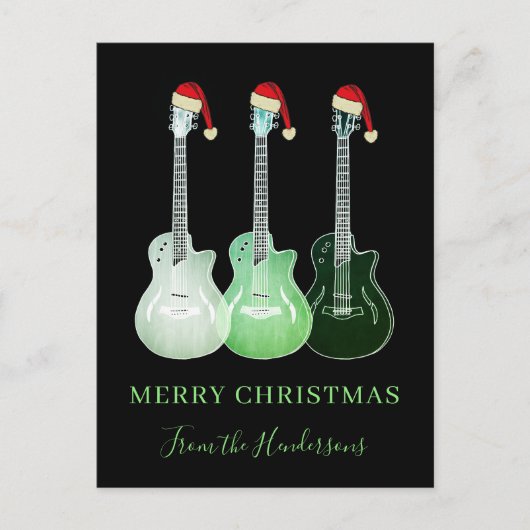 Gepersonaliseerde vrolijke kerstgitaren feestdagenkaart (Voorkant)