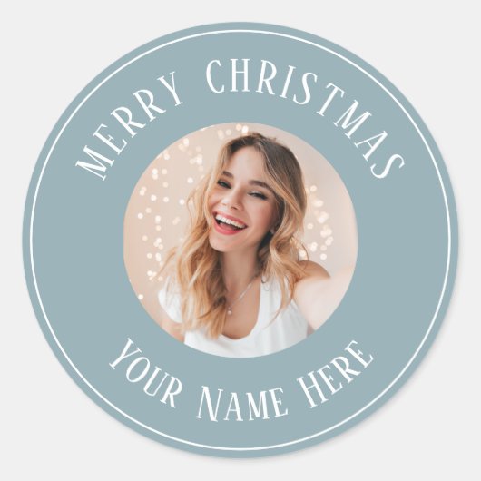 Gepersonaliseerde Vrolijke Kerstkaarten voor foto Ronde Sticker (Voorkant)