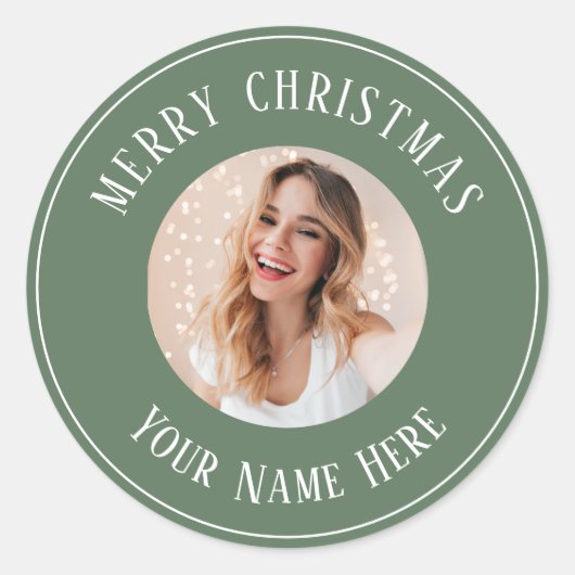 Gepersonaliseerde Vrolijke Kerstkaarten voor foto Ronde Sticker (Voorkant)