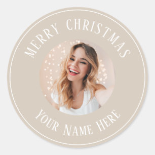 Gepersonaliseerde Vrolijke Kerstkaarten voor foto Ronde Sticker