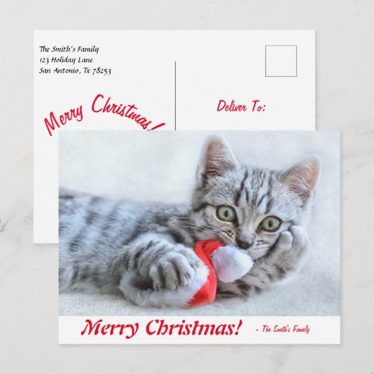 Gepersonaliseerde vrolijke kerstkitten met kerstmu briefkaart (Voorkant / Achterkant)