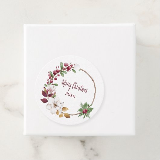 Gepersonaliseerde Vrolijke Kerstkrans met Jaar Bedankjes Labels (In situ)