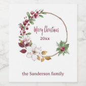 Gepersonaliseerde Vrolijke Kerstkrans met Jaar Wijn Etiket (Enkel label)