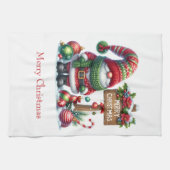 Gepersonaliseerde Vrolijke Kerstman Gnome Theedoek (Horizontaal)