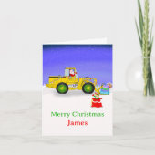 Gepersonaliseerde vrolijke kerstman in Bulldozer Kaart (Voorkant)