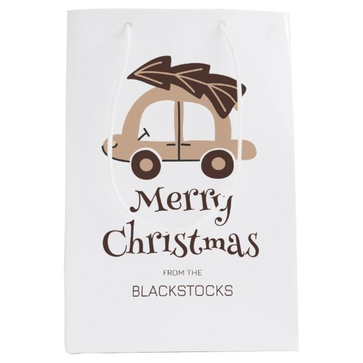 Gepersonaliseerde Vrolijke Kerstmis Auto met Boom Medium Cadeauzakje (Voorkant)