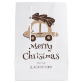 Gepersonaliseerde Vrolijke Kerstmis Auto met Boom Medium Cadeauzakje (Achterkant)