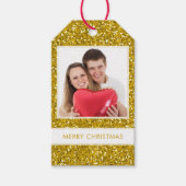 Gepersonaliseerde Vrolijke Kerstmis Foto Gouden Gl Cadeaulabel (Voorkant)