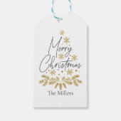 Gepersonaliseerde Vrolijke Kerstmis, Gouden Sneeuw Cadeaulabel (Voorkant)