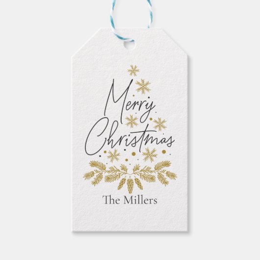 Gepersonaliseerde Vrolijke Kerstmis, Gouden Sneeuw Cadeaulabel (Voorkant)