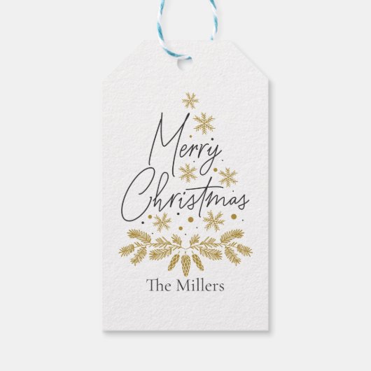 Gepersonaliseerde Vrolijke Kerstmis, Gouden Sneeuw Cadeaulabel (Achterkant)