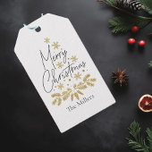 Gepersonaliseerde Vrolijke Kerstmis, Gouden Sneeuw Cadeaulabel