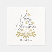 Gepersonaliseerde Vrolijke Kerstmis, Gouden Sneeuw Servet (Voorkant)